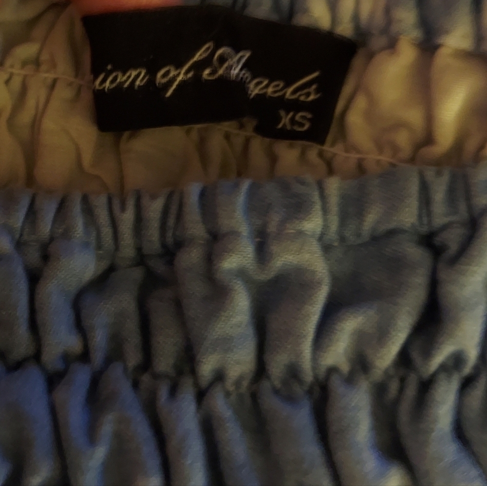 NWOT Union Of Angels Embroidered Blue And Cream Cotton Dress Bell Sleeves XS - Picture 13 of 14